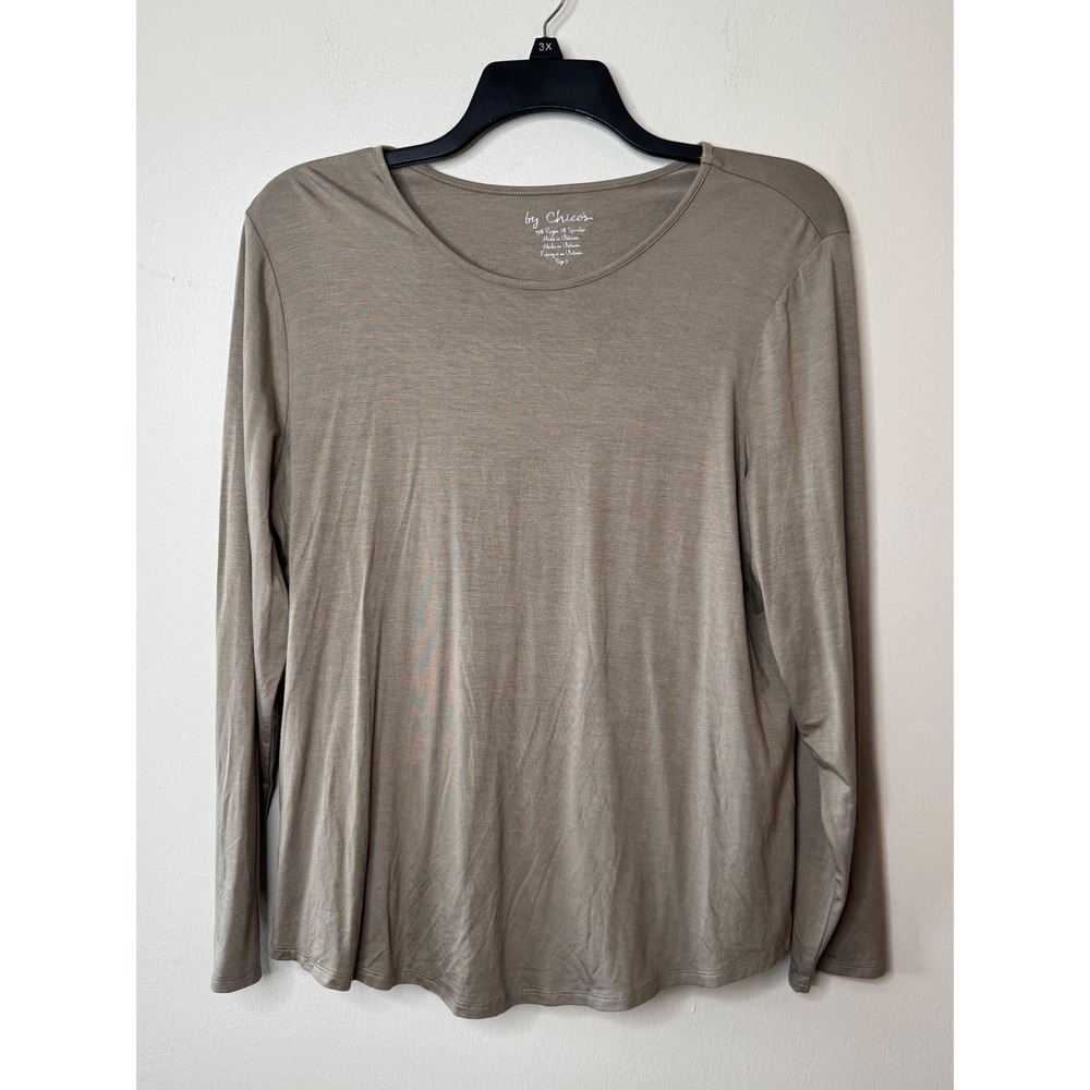 Chicos‎ Smooth Karina Shirttail Top LS Basic Knit Countess Taupe